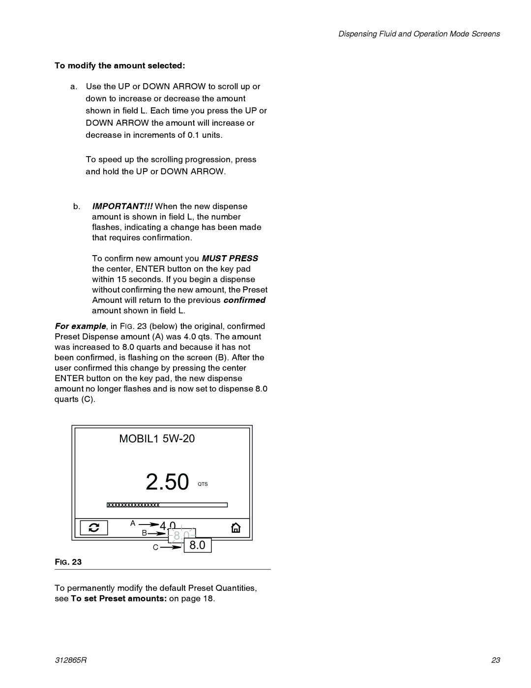 Graco SDP15, SDM15, SDM5, SDP5 important safety instructions Qts, To modify the amount selected 