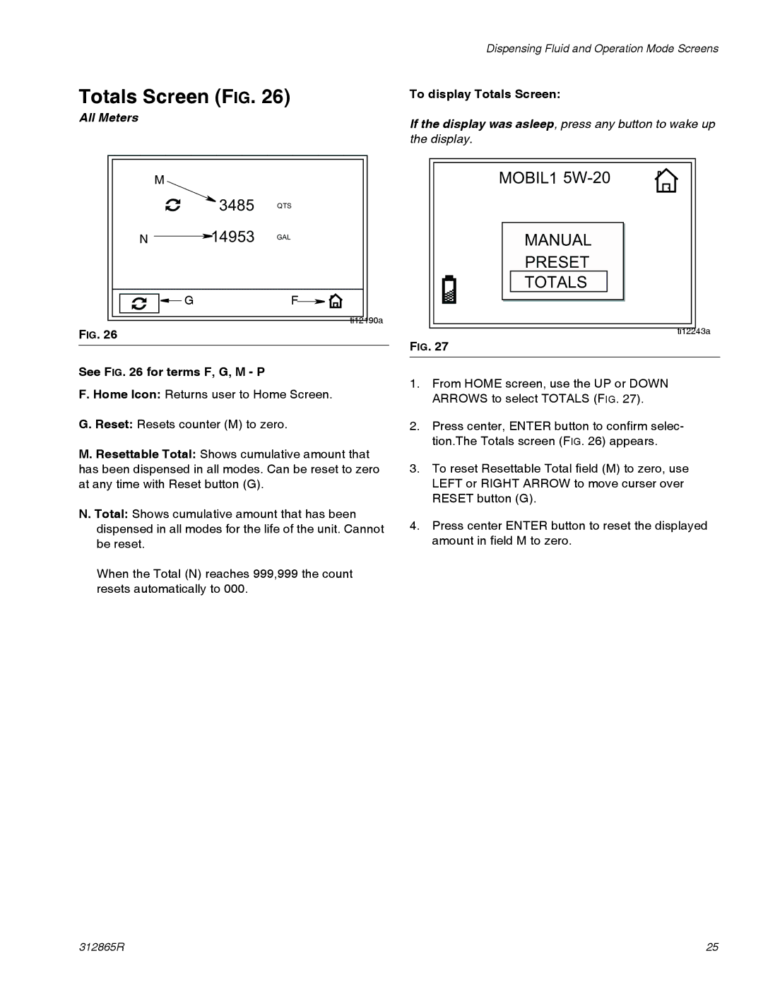 Graco SDM5, SDM15, SDP5, SDP15 Totals Screen FIG, See for terms F, G, M P, To display Totals Screen 