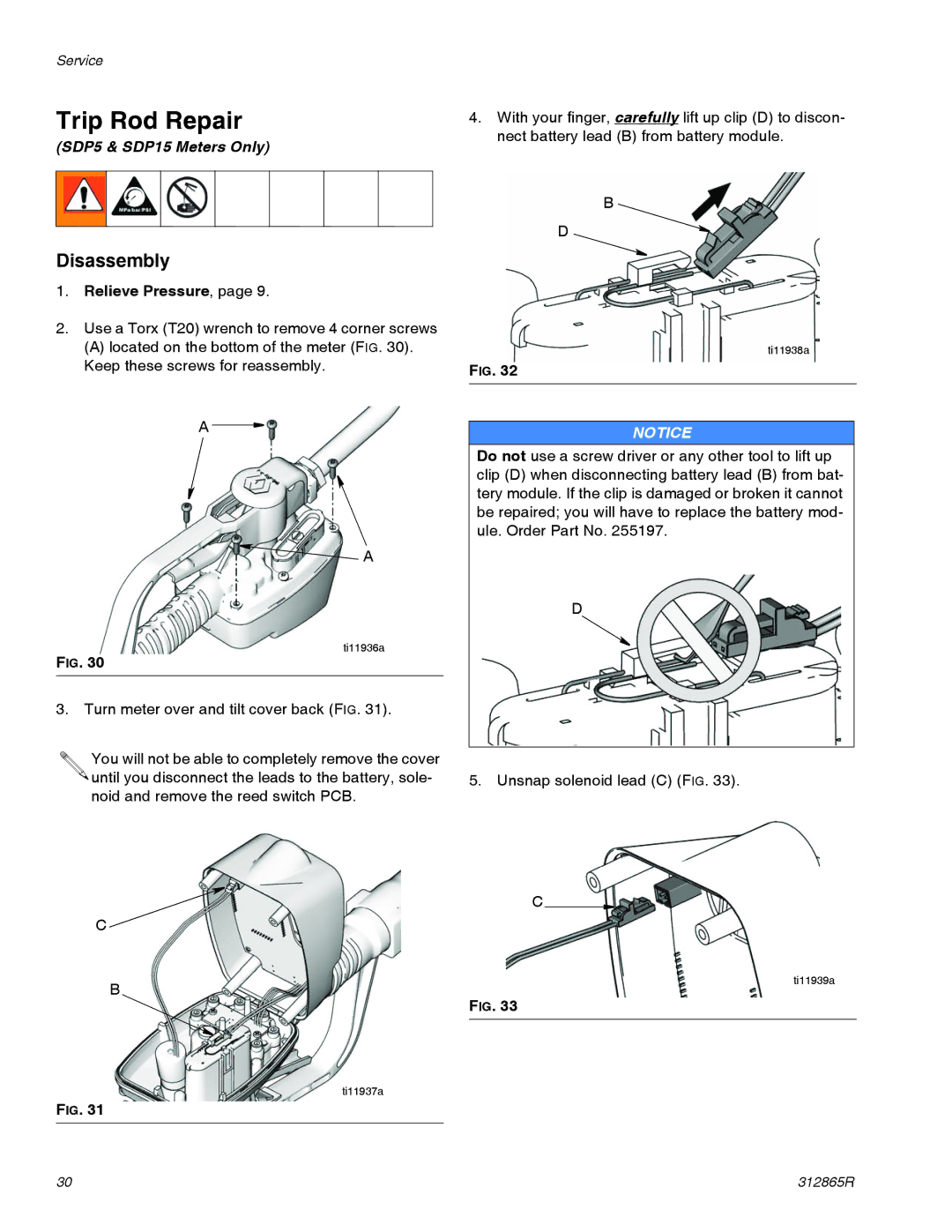 Graco SDM15, SDM5 important safety instructions Trip Rod Repair, Disassembly, SDP5 & SDP15 Meters Only 