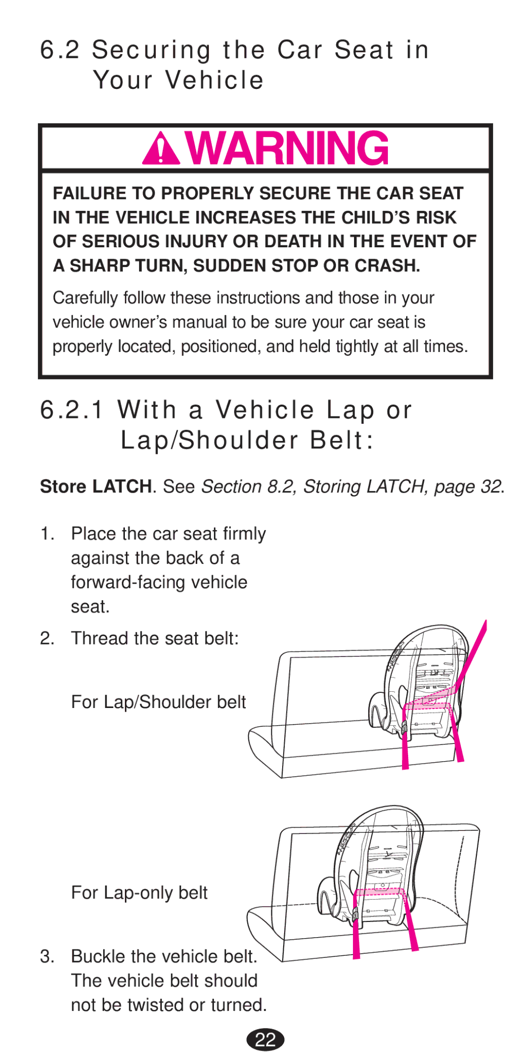 Graco Seat/Booster Seat manual Securing the Car Seat in Your Vehicle, With a Vehicle Lap or Lap/Shoulder Belt 