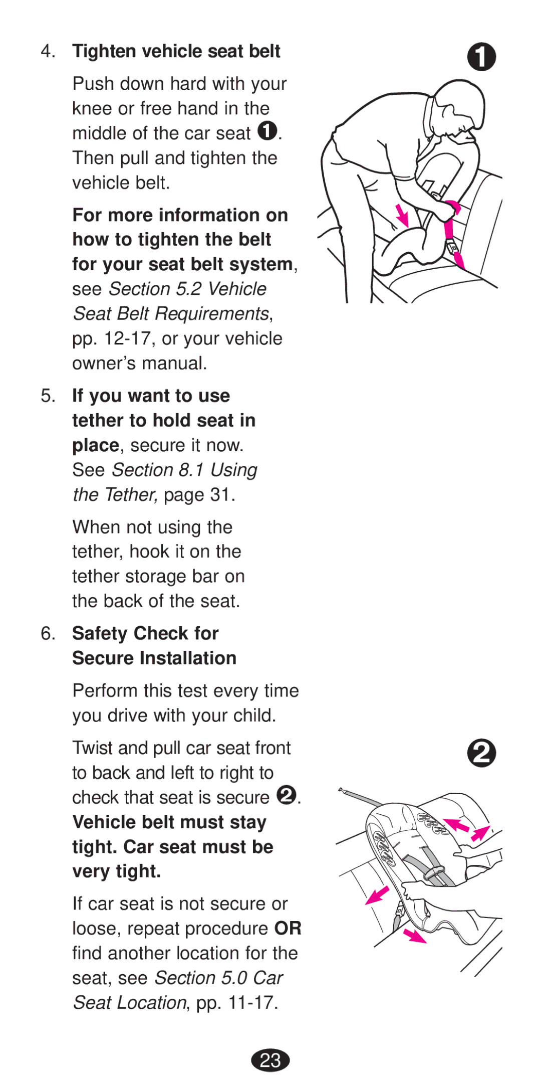 Graco Seat/Booster Seat manual Tighten vehicle seat belt, Safety Check for Secure Installation 