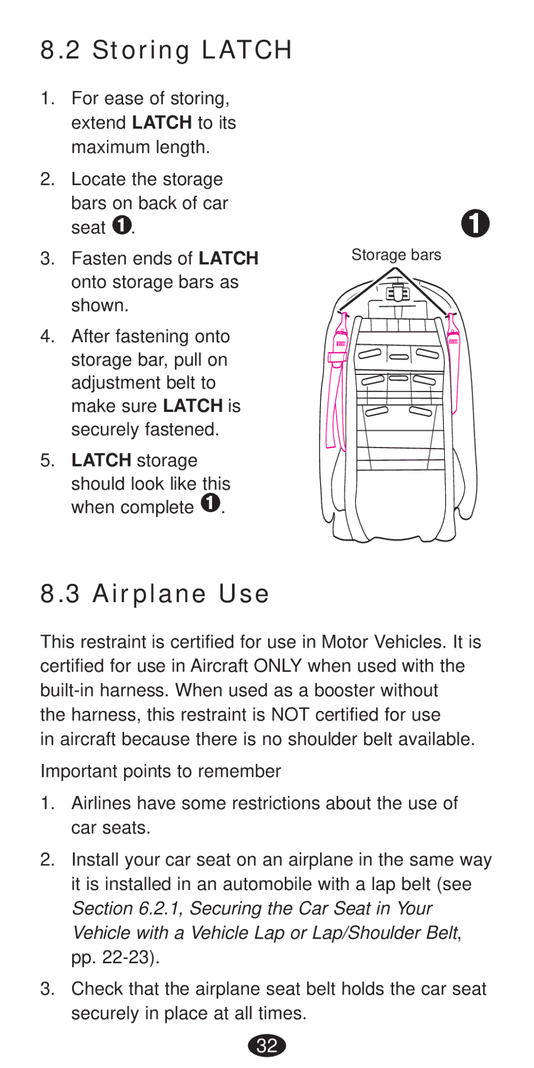 Graco Seat/Booster Seat manual Storing Latch, Airplane Use 