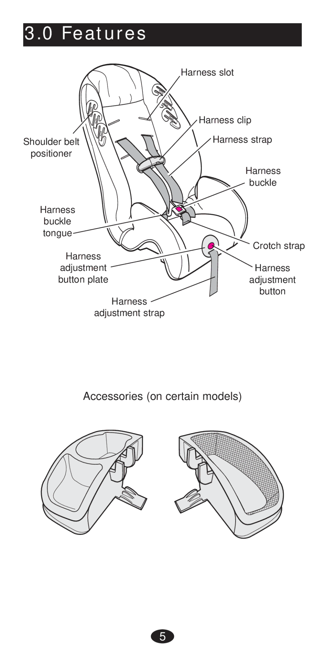 Graco Seat/Booster Seat manual Features, Accessories on certain models 