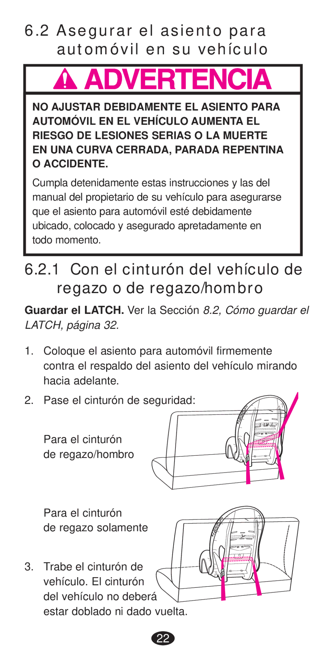 Graco Seat/Booster Seat manual Asegurar el asiento para automóvil en su vehículo 