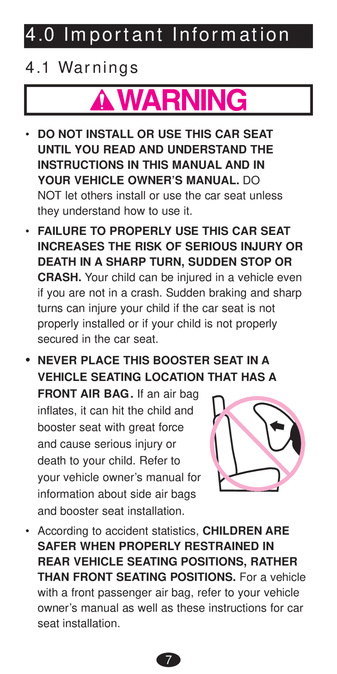 Graco Seat/Booster Seat manual Important Information 