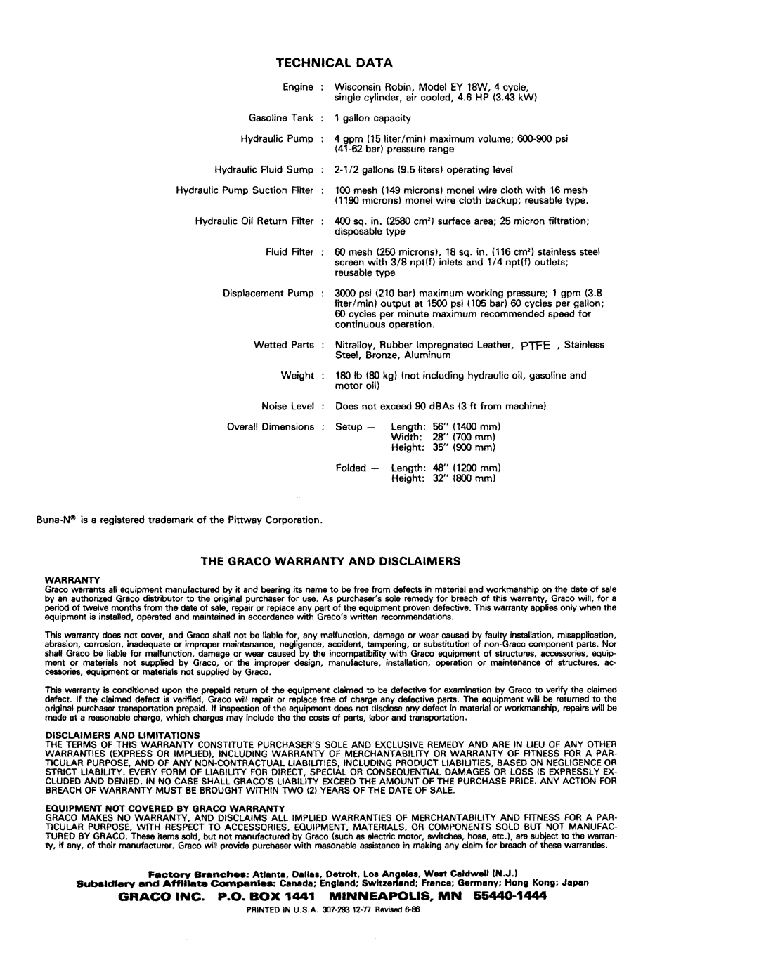 Graco 215-433 Series G, Series A, 231-005 warranty Technical Data, Graco Warranty and Disclaimers 