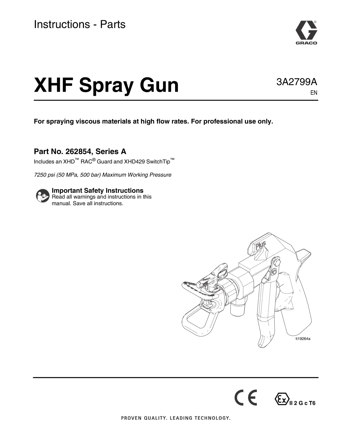 Graco 262854, Series A important safety instructions XHF Spray Gun 