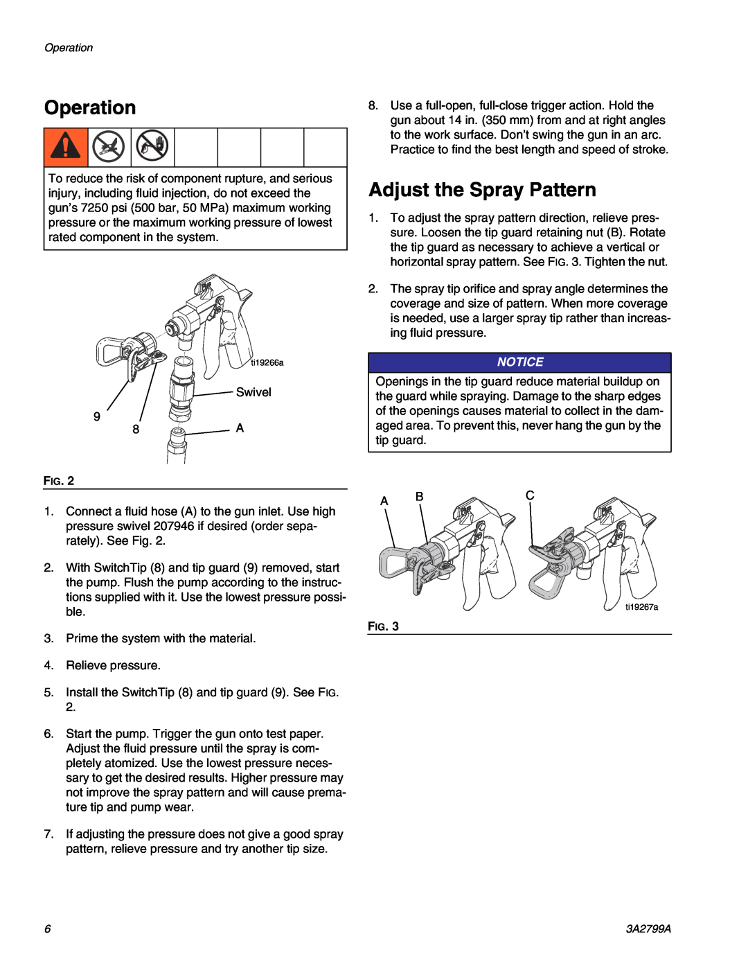 Graco Series A, 262854 important safety instructions Operation, Adjust the Spray Pattern 