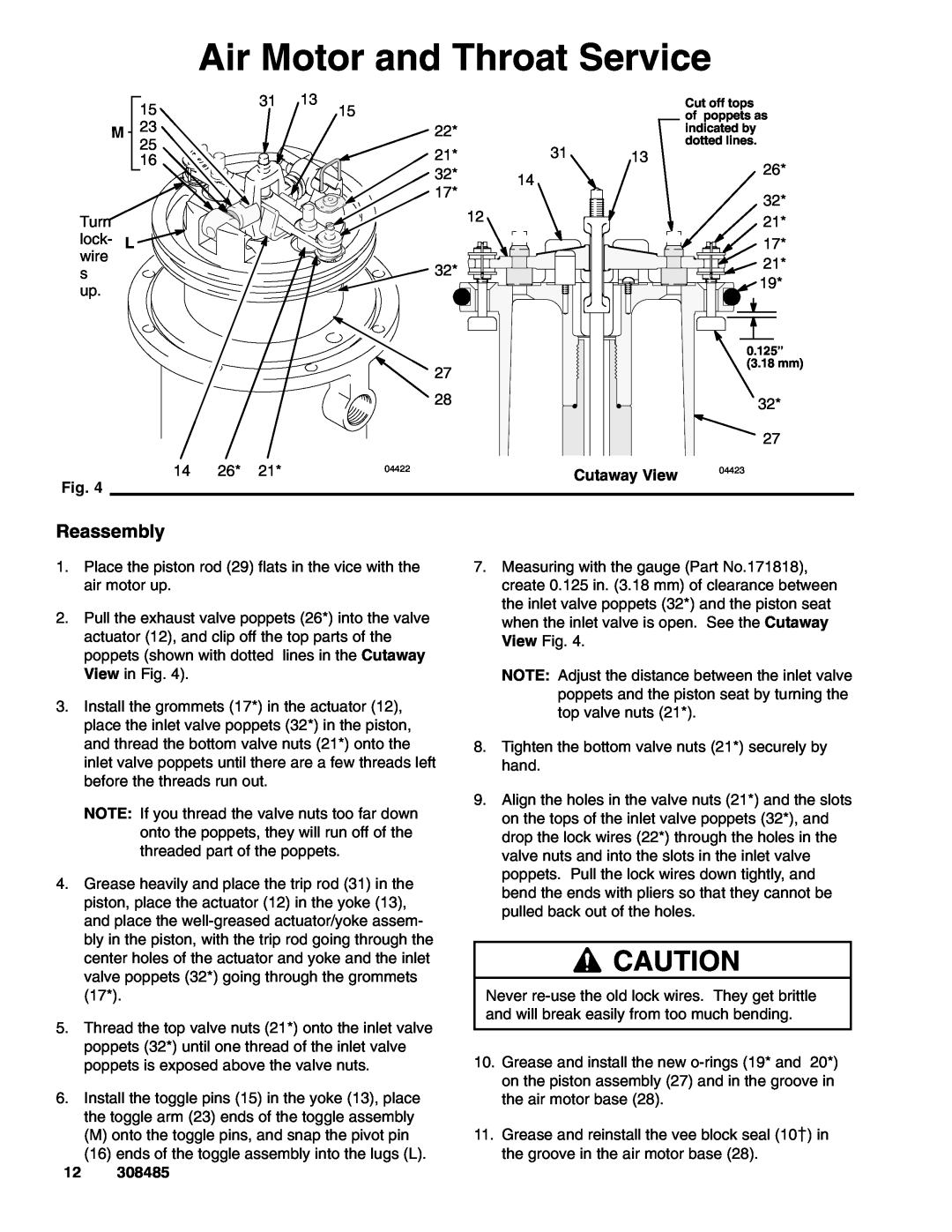 Graco Series B, 237526 dimensions Reassembly, Cutaway View, Air Motor and Throat Service 