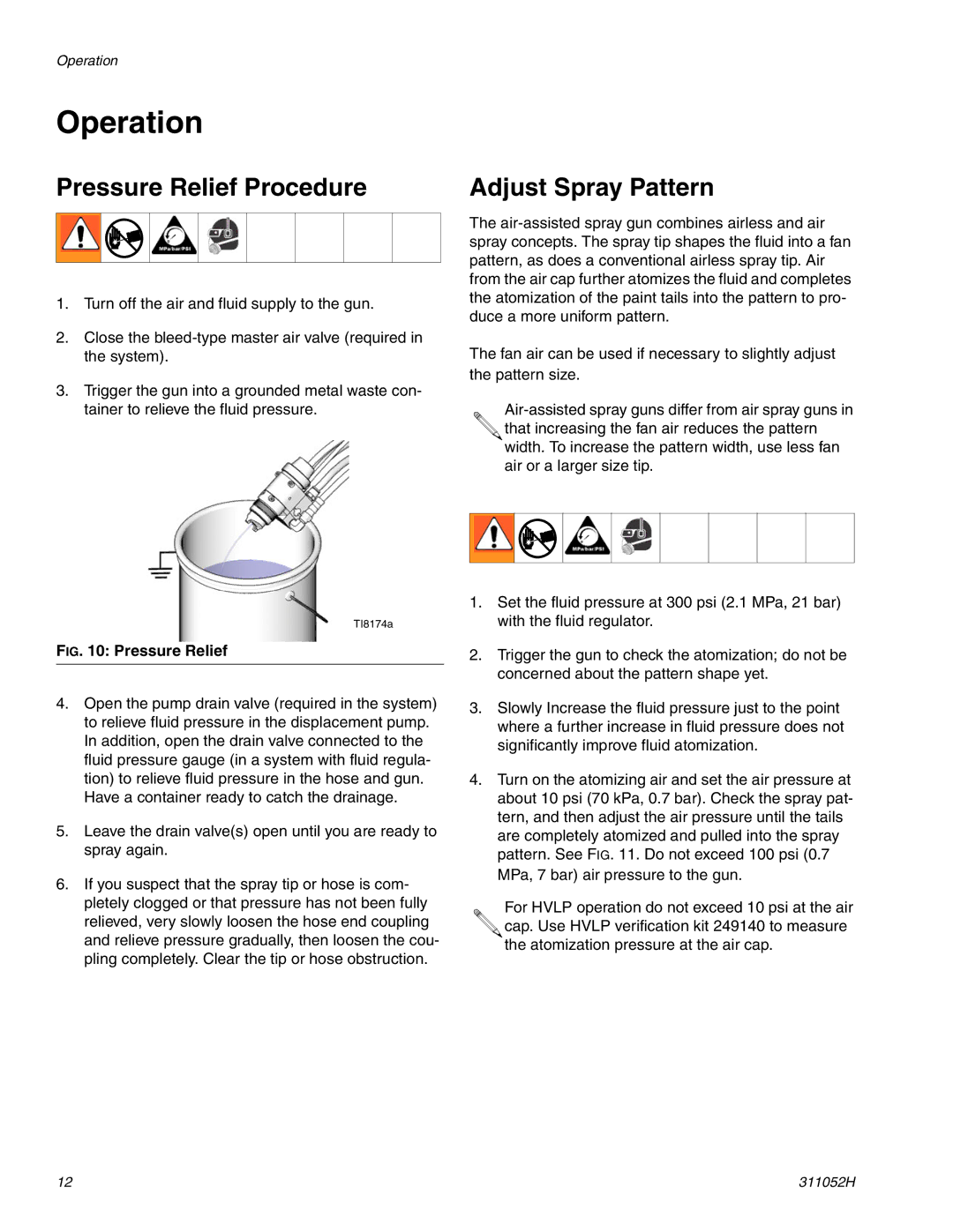 Graco Series B, 288046 important safety instructions Operation, Pressure Relief Procedure, Adjust Spray Pattern 