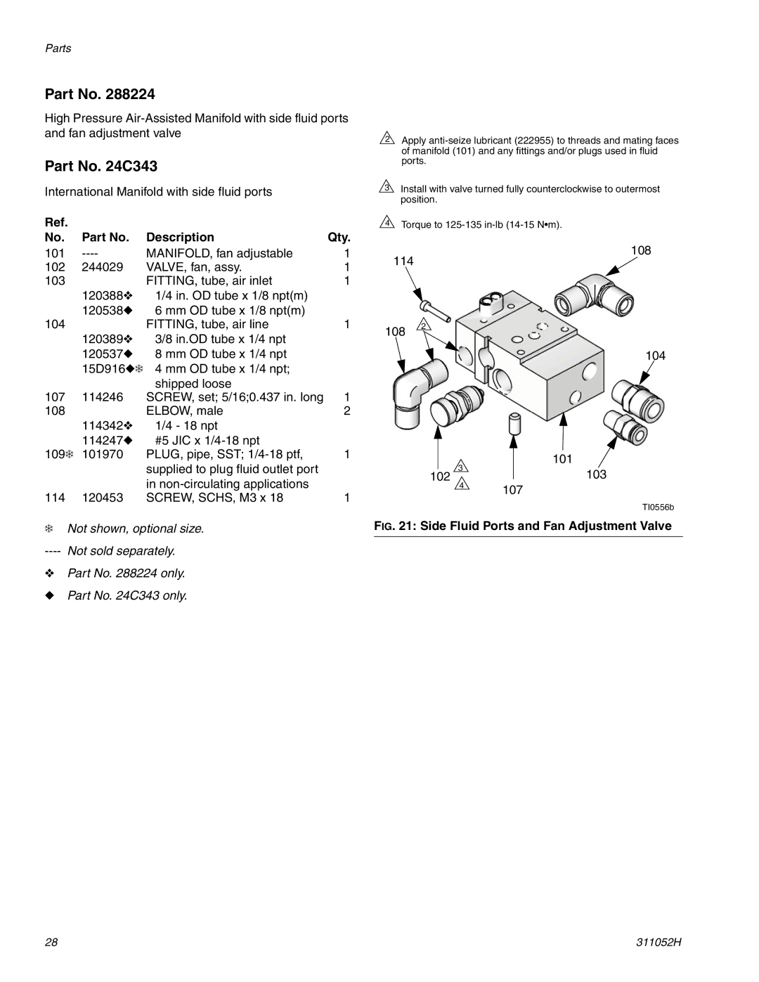 Graco Series B, 288046 important safety instructions Part No C343, Side Fluid Ports and Fan Adjustment Valve 