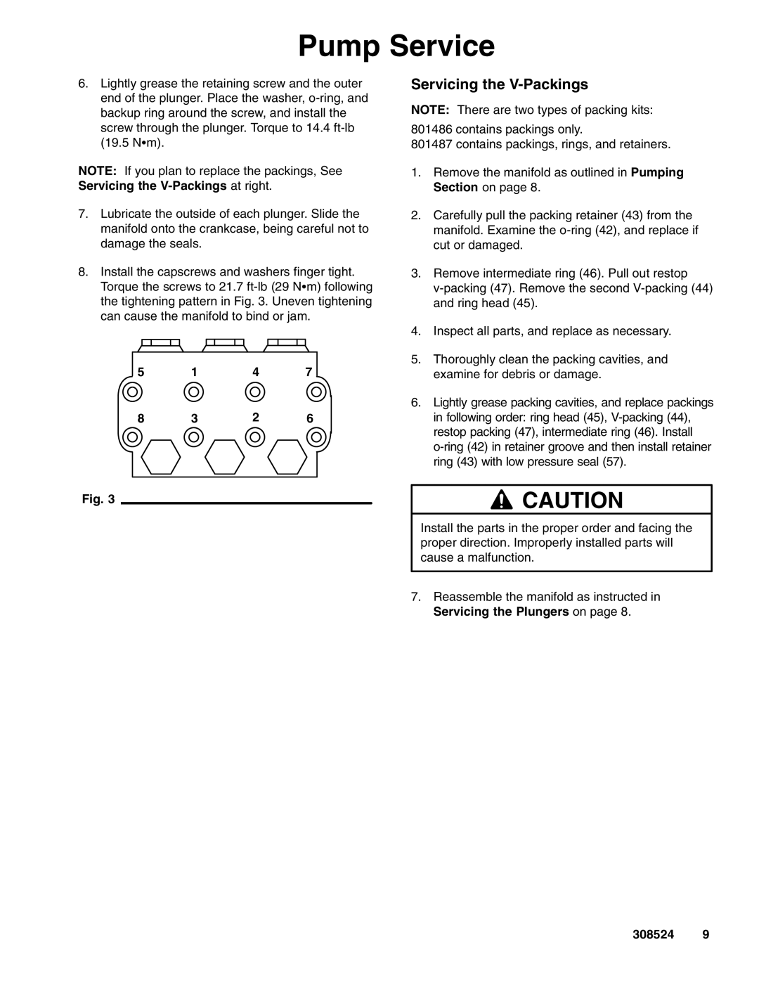 Graco 800629, Series B, 3400 psi, 3600 psi, 3235, 3040, 800634, 3200 psi, 800632, 3000 psi, 2545, 2500 psi Servicing the V-Packings 