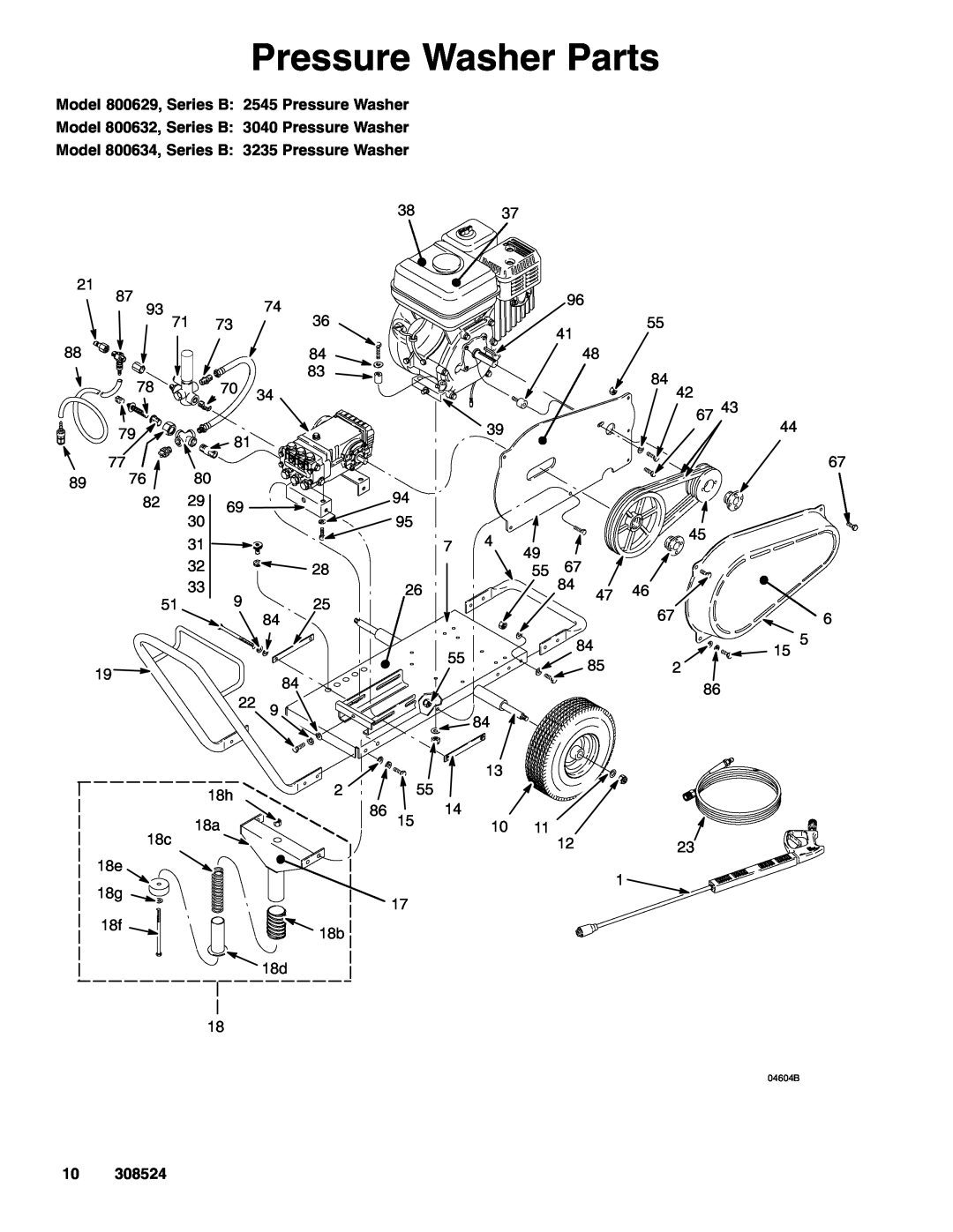 Graco Pressure Washer Parts, Model 800629, Series B 2545 Pressure Washer, Model 800632, Series B 3040 Pressure Washer 