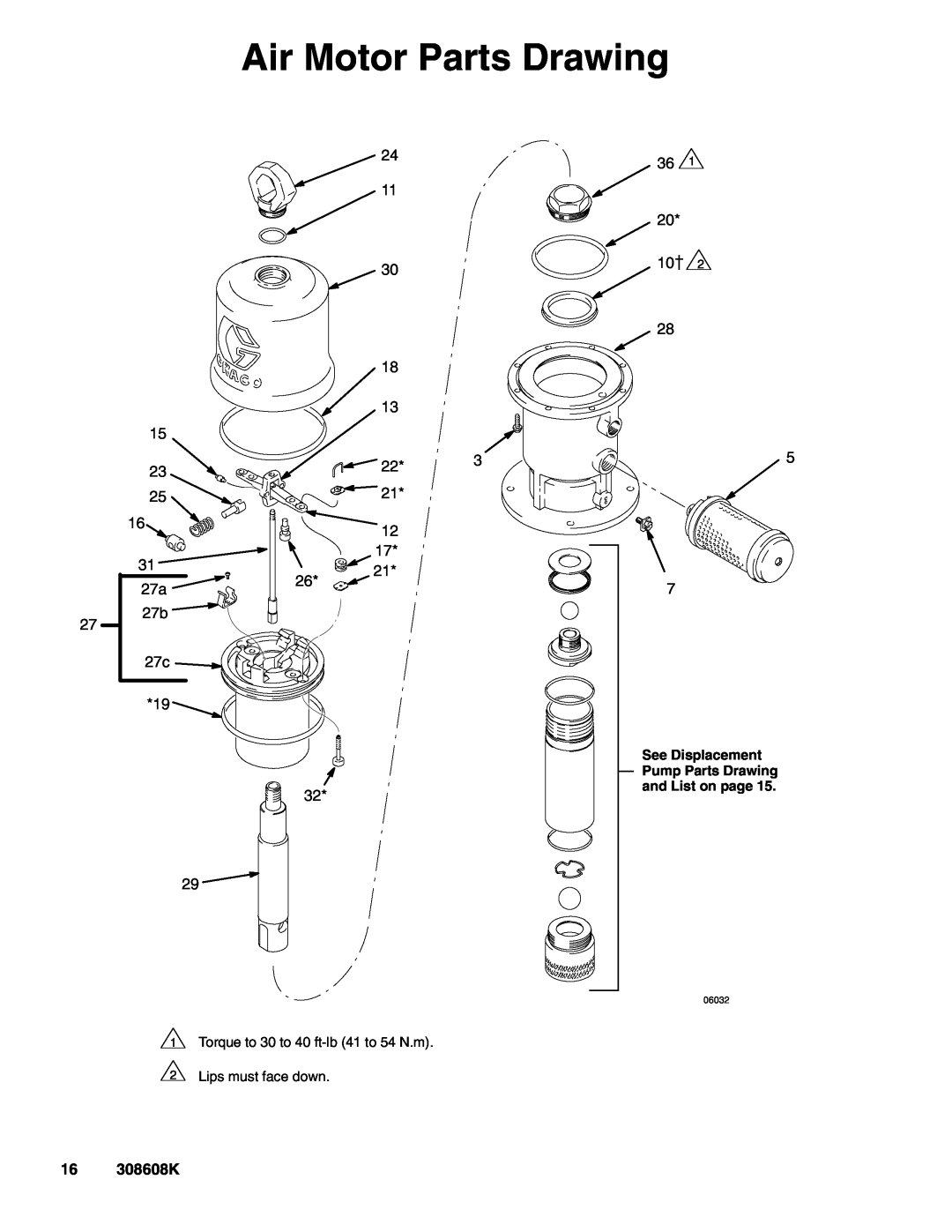 Graco Series D, 238108 important safety instructions Air Motor Parts Drawing, 16 308608K, 06032 