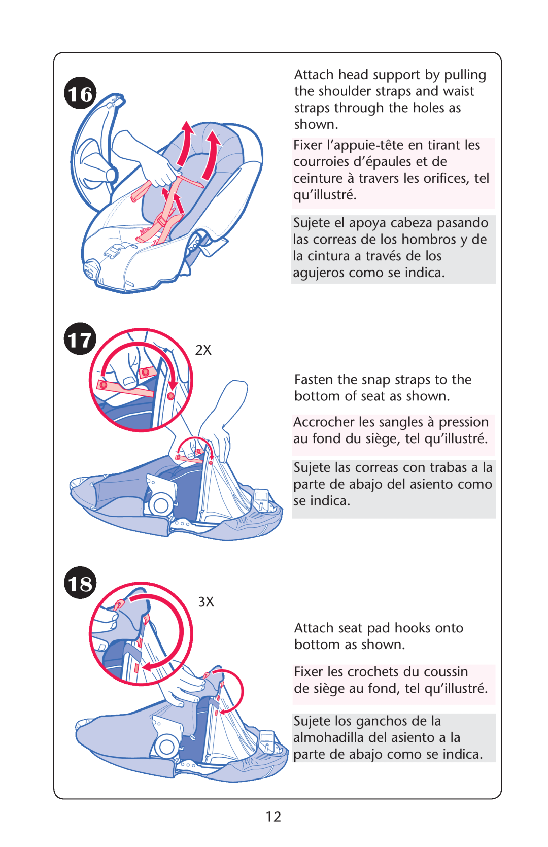 Graco Silhouette Swing owner manual 2X Fasten the snap straps to the bottom of seat as shown 
