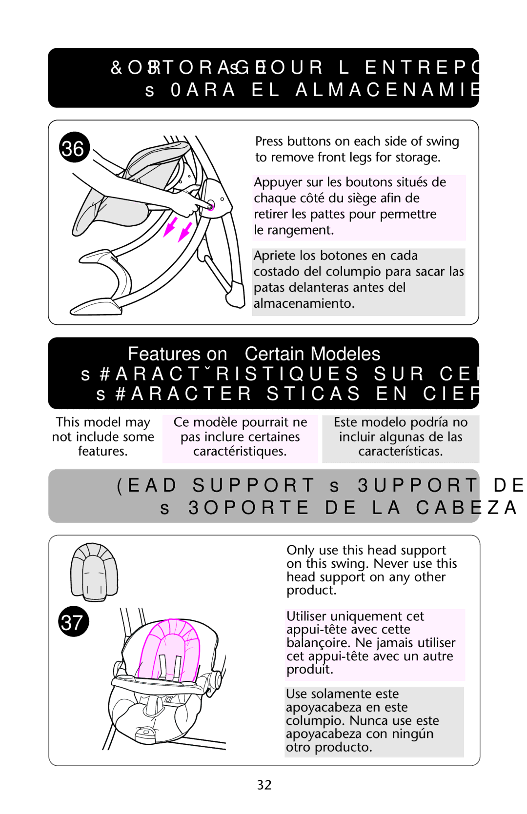 Graco Silhouette Swing owner manual For Storage Pour l’entreposage Para el almacenamiento 