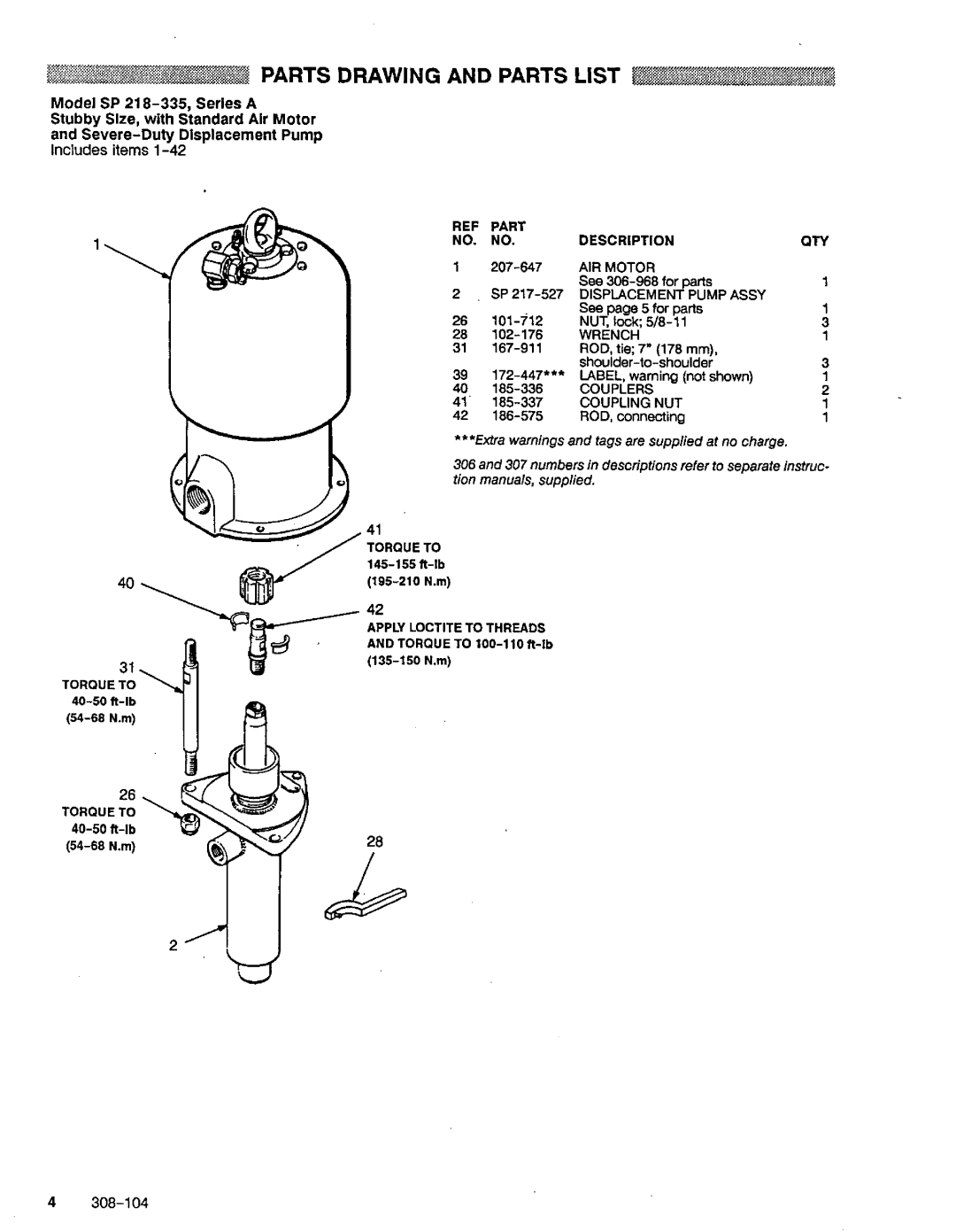 Graco SP 218-335 manual 145-155R-lb 195-210N.m 