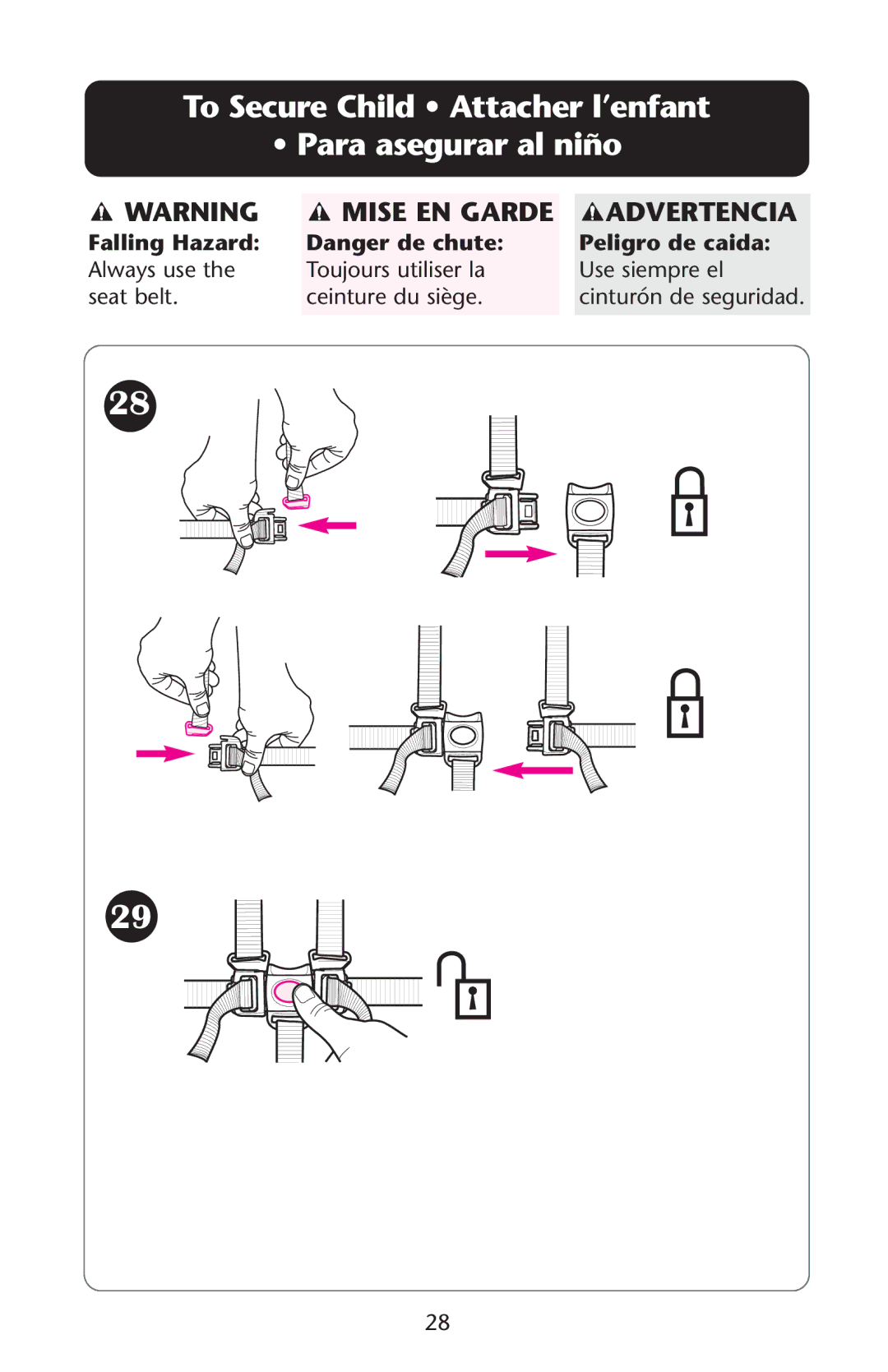 Graco Swing n' Bounce owner manual To Secure Child Attacher l’enfant Para asegurar al niño, Mise EN Garde Advertencia 