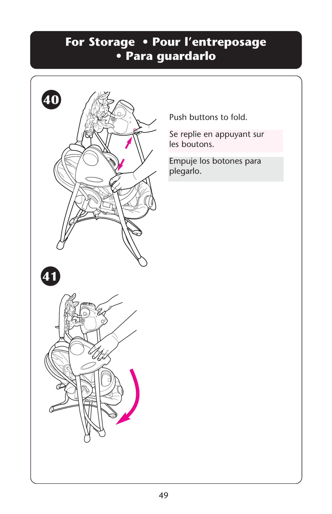 Graco Swing n' Bounce owner manual For Storage Pour l’entreposage Para guardarlo 