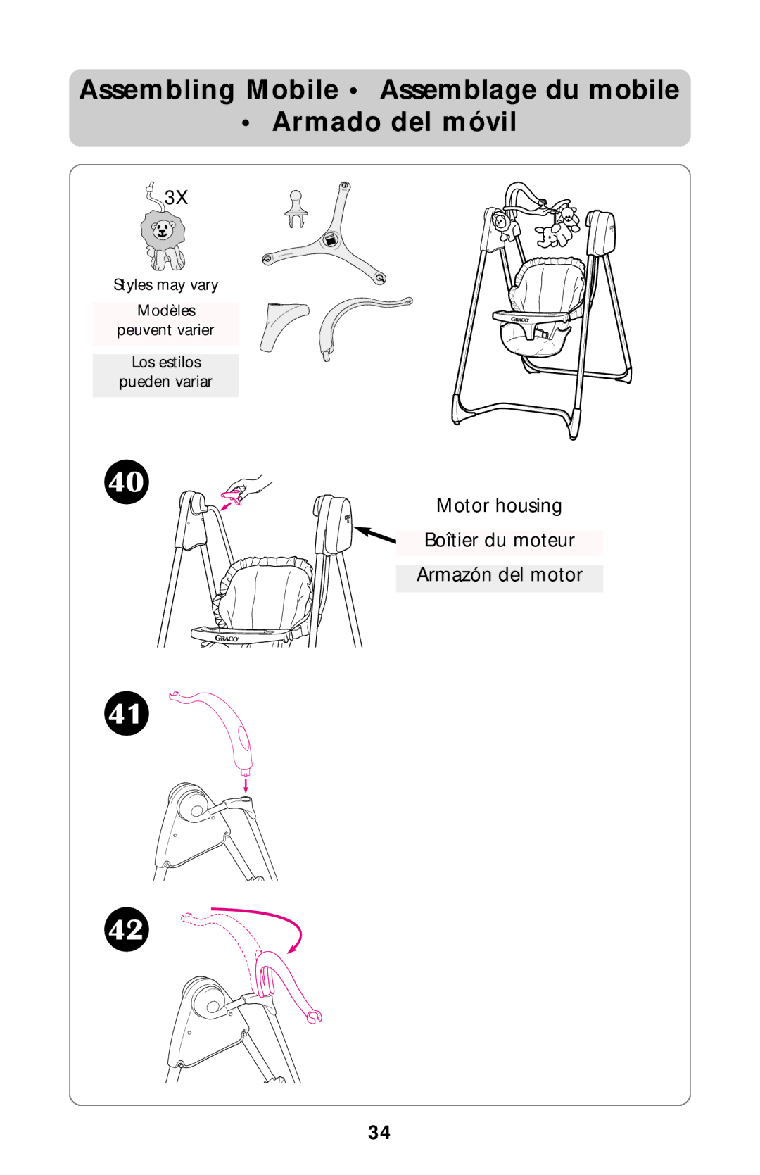 Graco Swing Set owner manual Assembling Mobile Assemblage du mobile Armado del móvil 