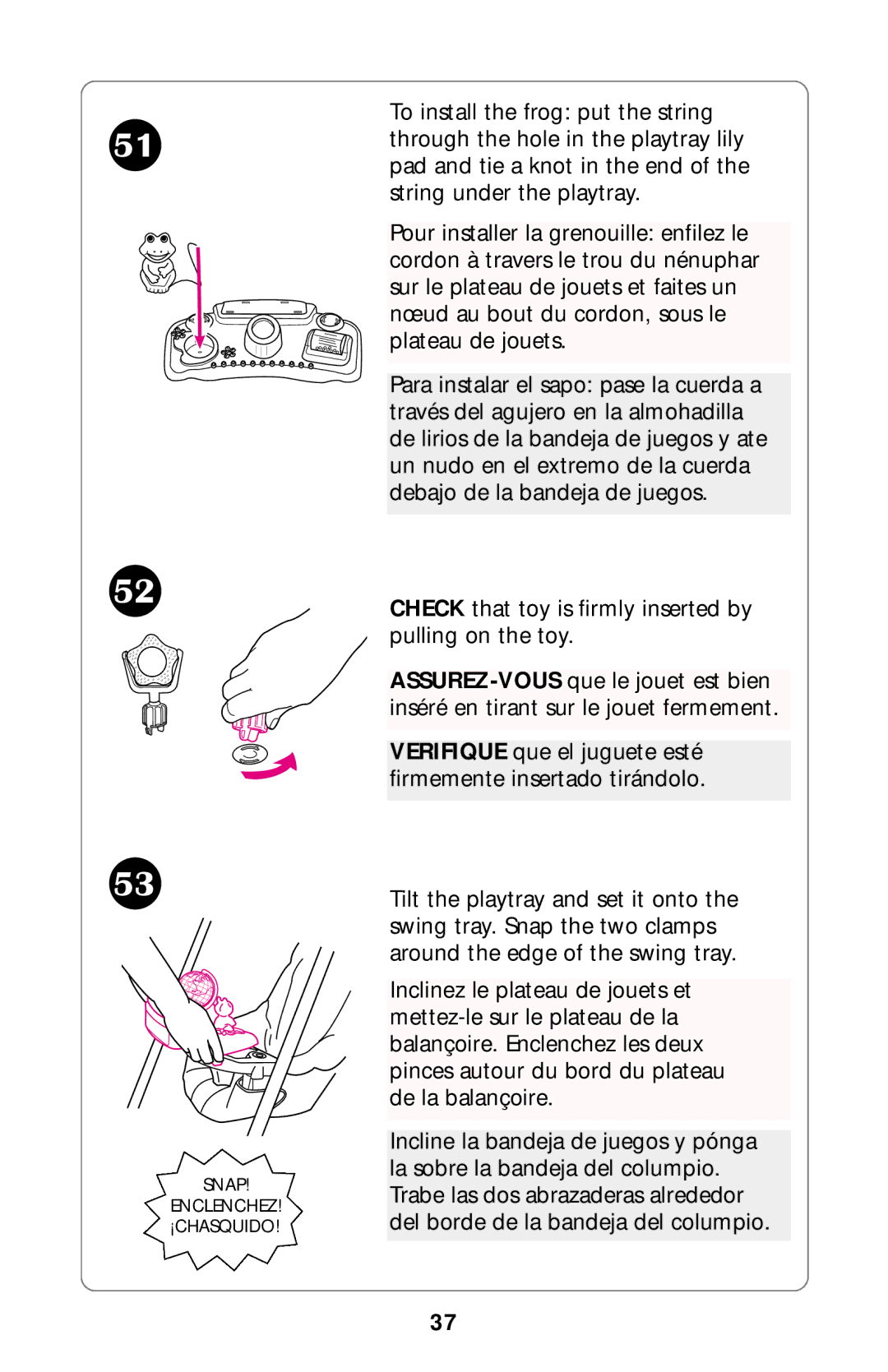 Graco Swing Set owner manual Snap Enclenchez ¡CHASQUIDO 