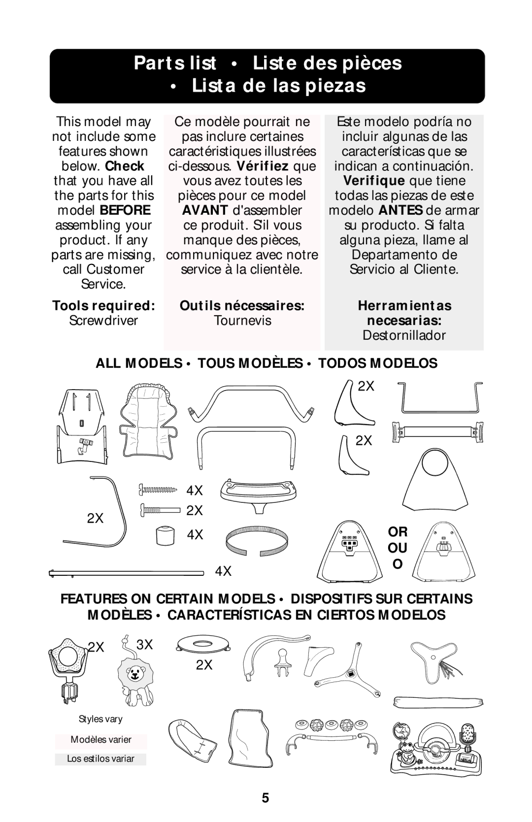 Graco Swing Set owner manual Parts list Liste des pièces Lista de las piezas, Verifique que tiene 