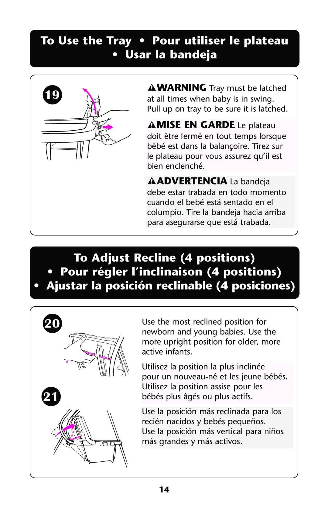 Graco Swing owner manual To Use the Tray Pour utiliser le plateau Usar la bandeja 