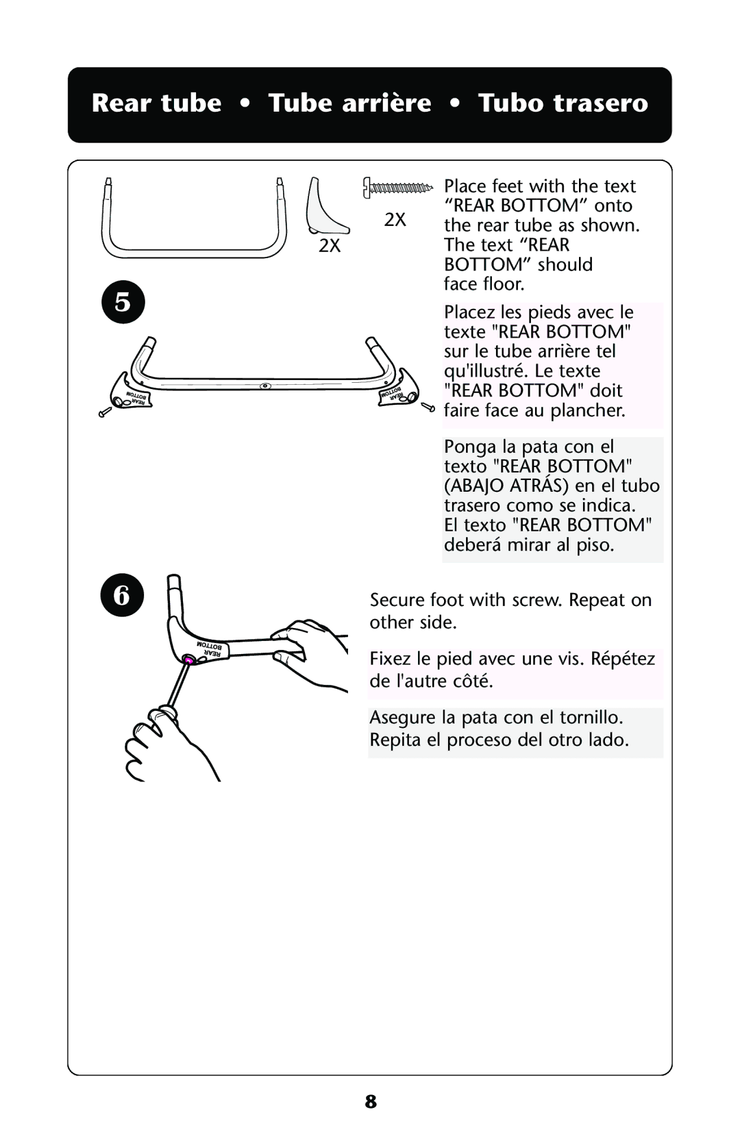 Graco Swing owner manual Rear tube Tube arrière Tubo trasero 