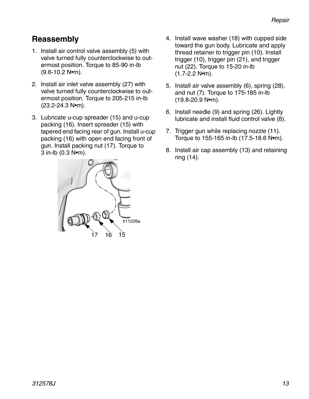 Graco ti1109 important safety instructions Reassembly 