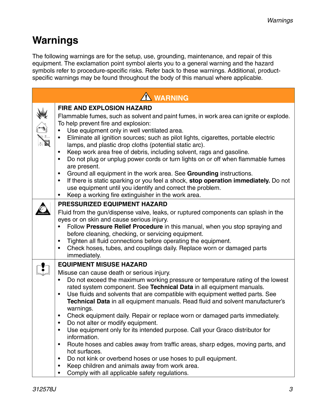 Graco ti1109 important safety instructions Fire and Explosion Hazard 