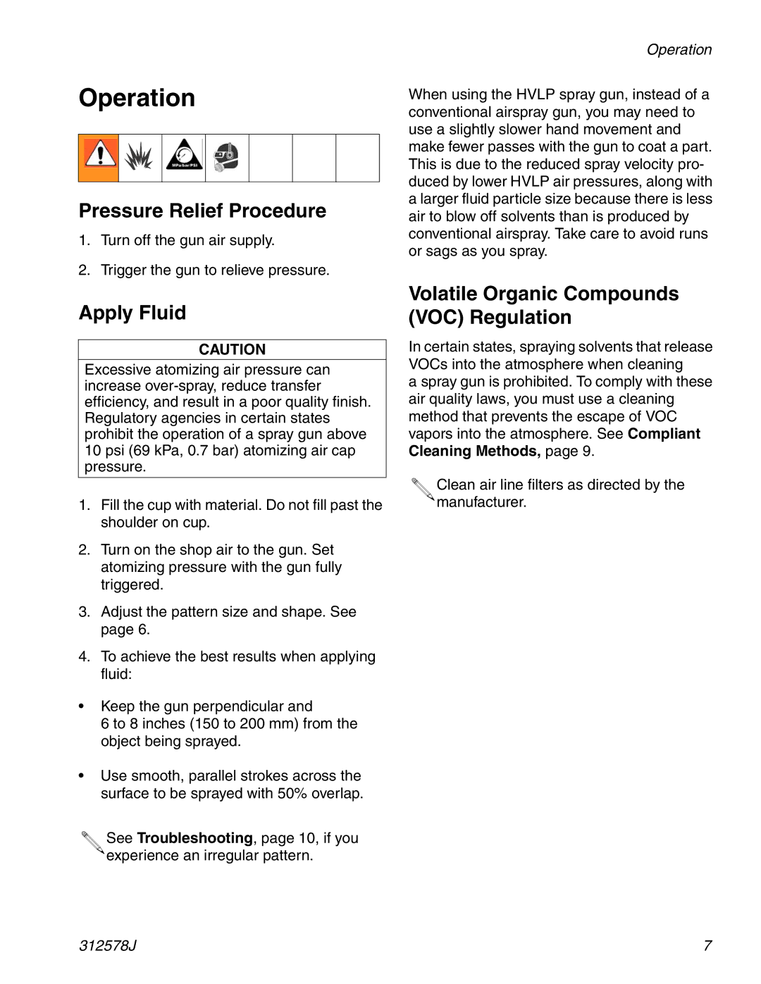 Graco ti1109 Operation, Pressure Relief Procedure, Apply Fluid, Volatile Organic Compounds VOC Regulation 
