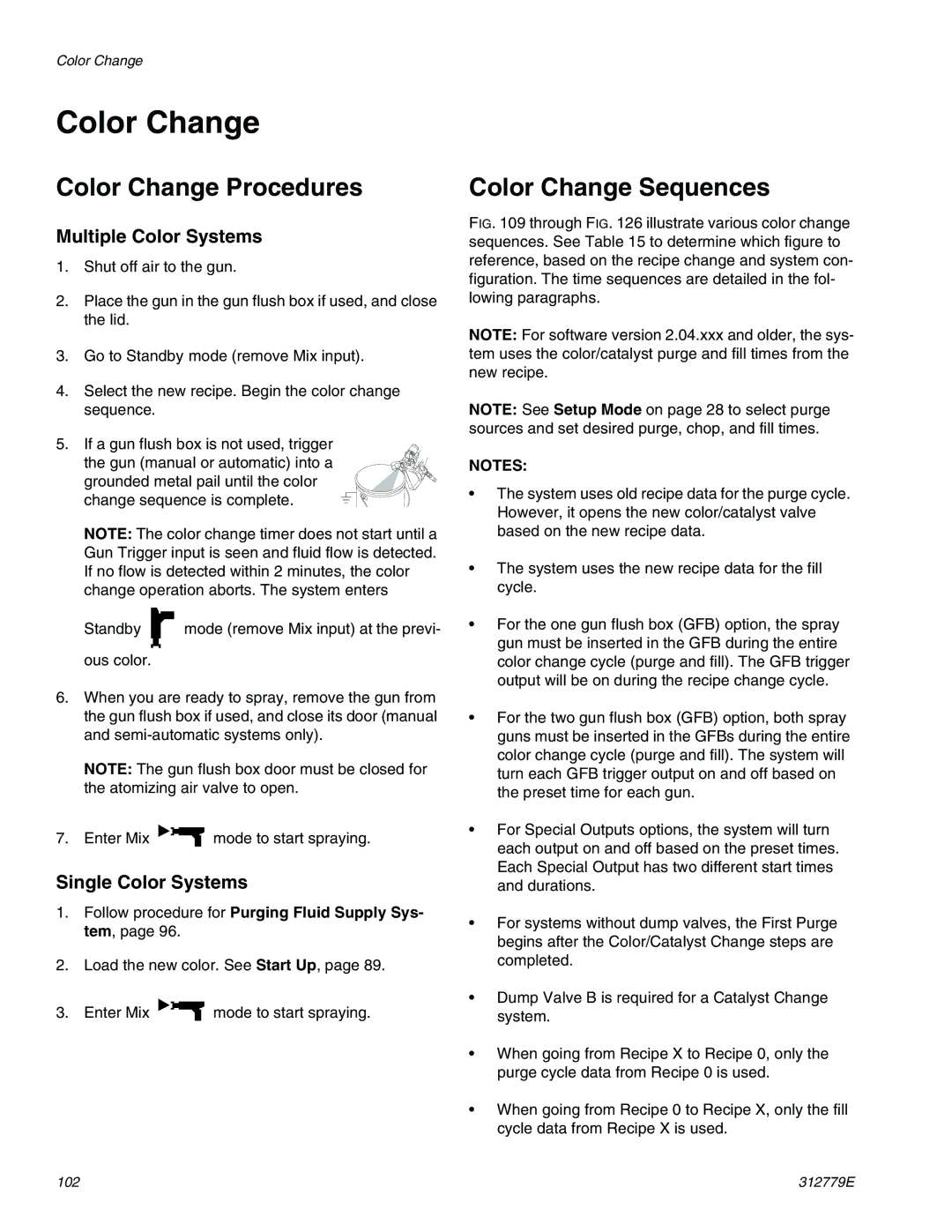 Graco TI12552a, TI12553a Color Change Procedures, Color Change Sequences, Multiple Color Systems 