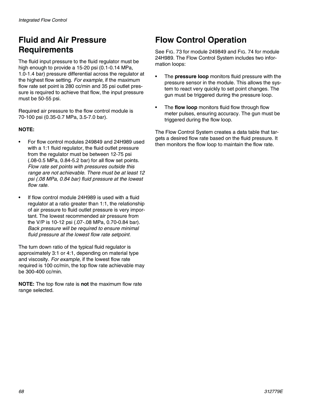 Graco TI12552a, TI12553a important safety instructions Fluid and Air Pressure Requirements, Flow Control Operation 