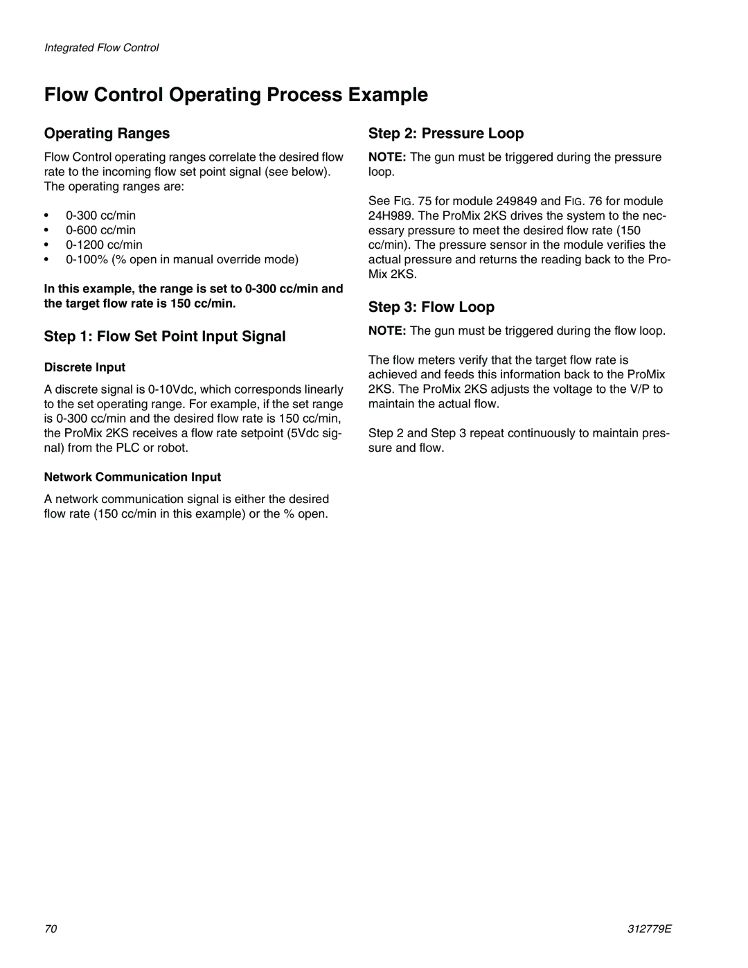 Graco TI12552a Flow Control Operating Process Example, Operating Ranges, Flow Set Point Input Signal, Pressure Loop 