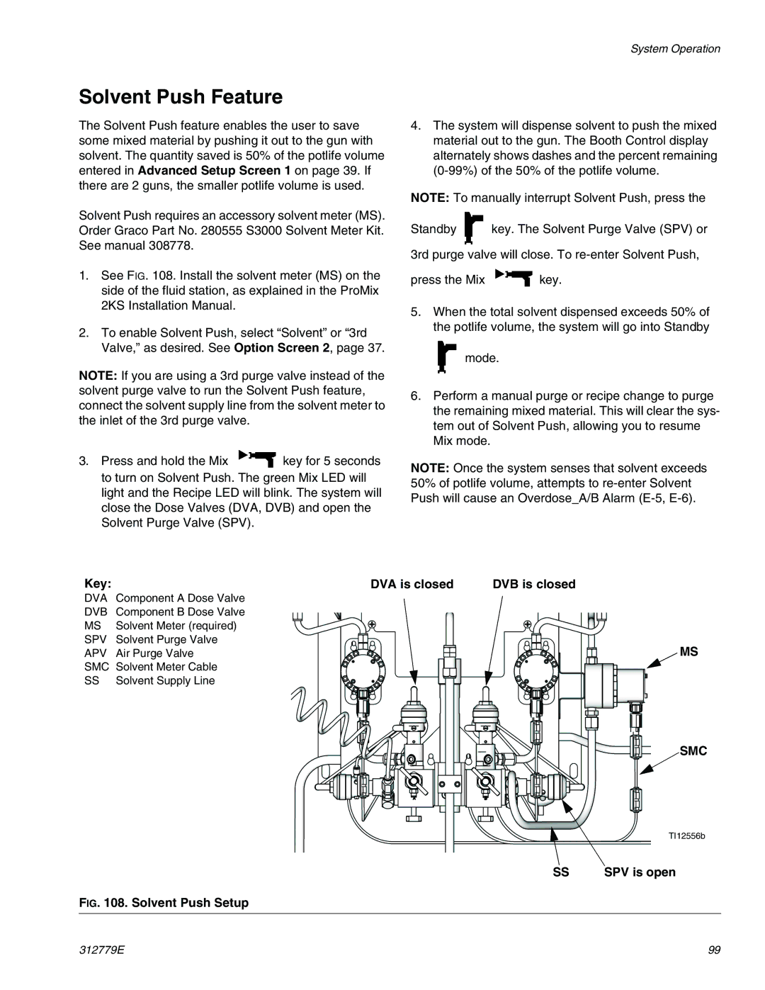 Graco TI12553a, TI12552a important safety instructions Solvent Push Feature, Key DVA is closed DVB is closed, SS SPV is open 