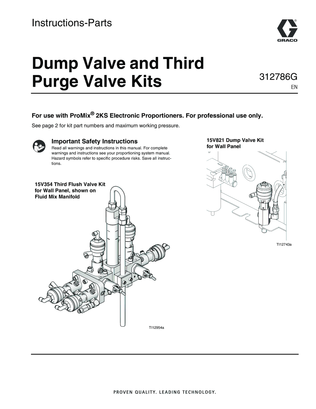 Graco TI12743a, TI12954a important safety instructions Dump Valve and Third Purge Valve Kits 