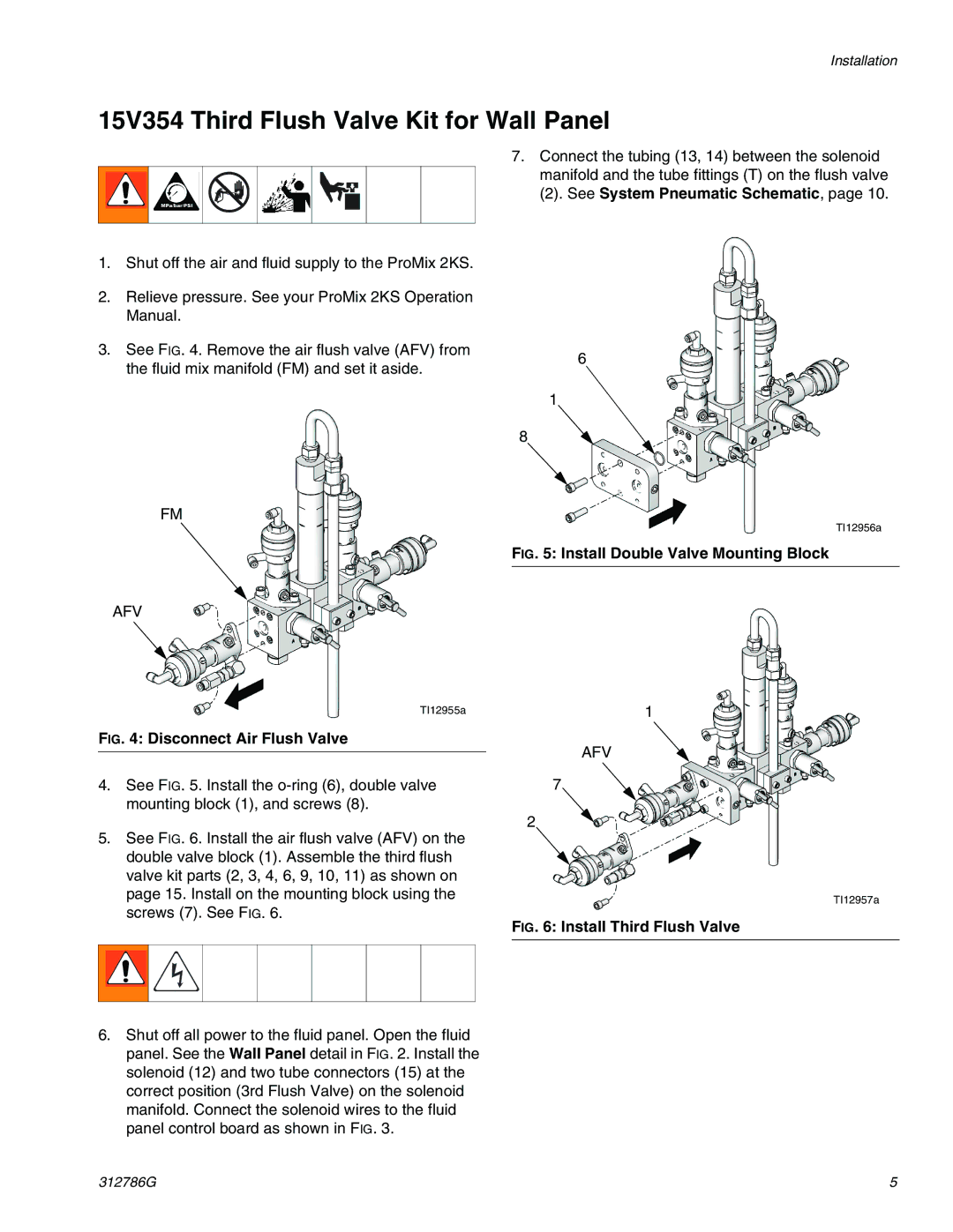 Graco TI12743a, TI12954a important safety instructions 15V354 Third Flush Valve Kit for Wall Panel, Afv 