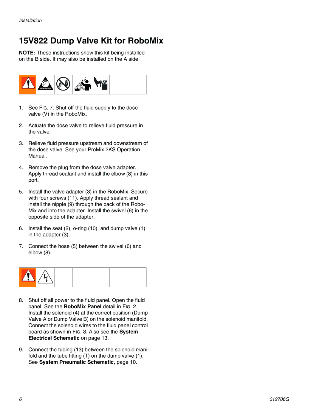 Graco TI12954a, TI12743a important safety instructions 15V822 Dump Valve Kit for RoboMix 