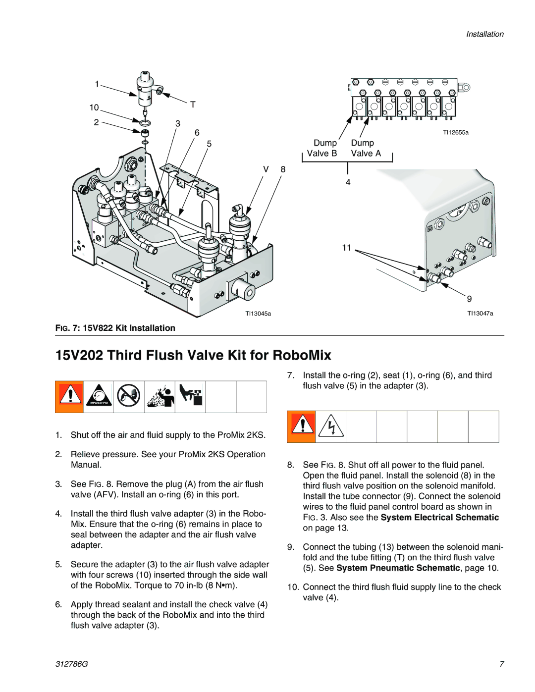 Graco TI12743a, TI12954a important safety instructions 15V202 Third Flush Valve Kit for RoboMix, 15V822 Kit Installation 