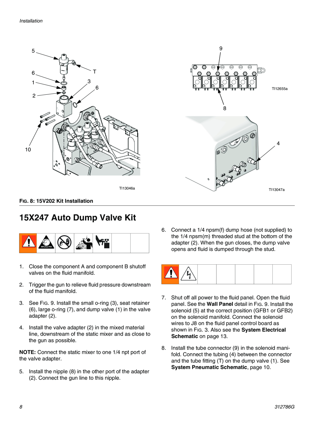 Graco TI12954a, TI12743a important safety instructions 15X247 Auto Dump Valve Kit, 15V202 Kit Installation 