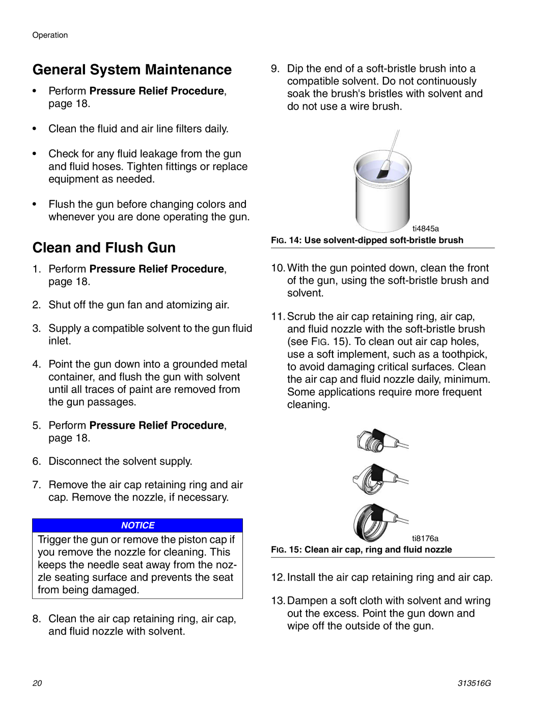 Graco ti13585a, ti13586a important safety instructions General System Maintenance, Clean and Flush Gun 