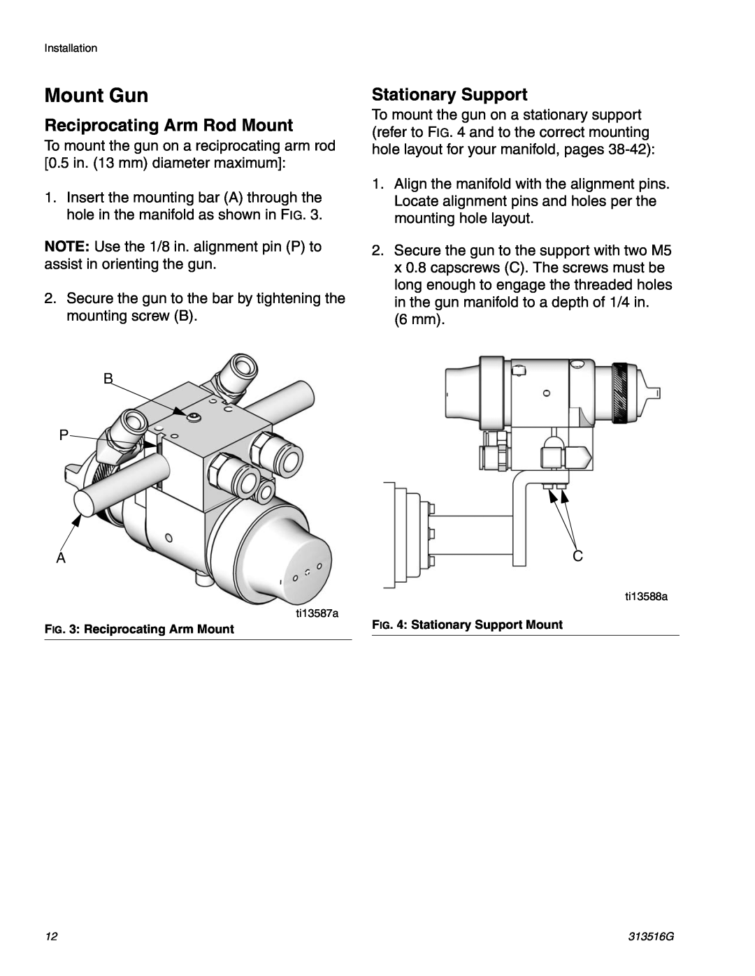 Graco ti13585a, ti13586a important safety instructions Mount Gun, Reciprocating Arm Rod Mount, Stationary Support 