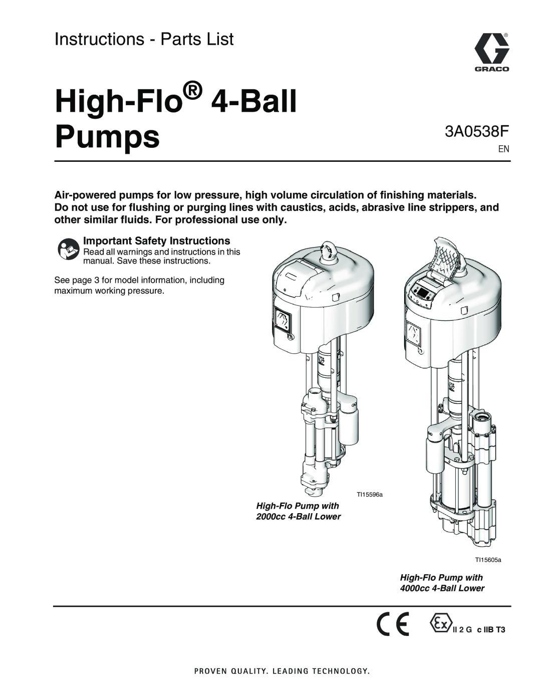 Graco TI15605a, TI15596a important safety instructions High-Flo4-Ball Pumps 