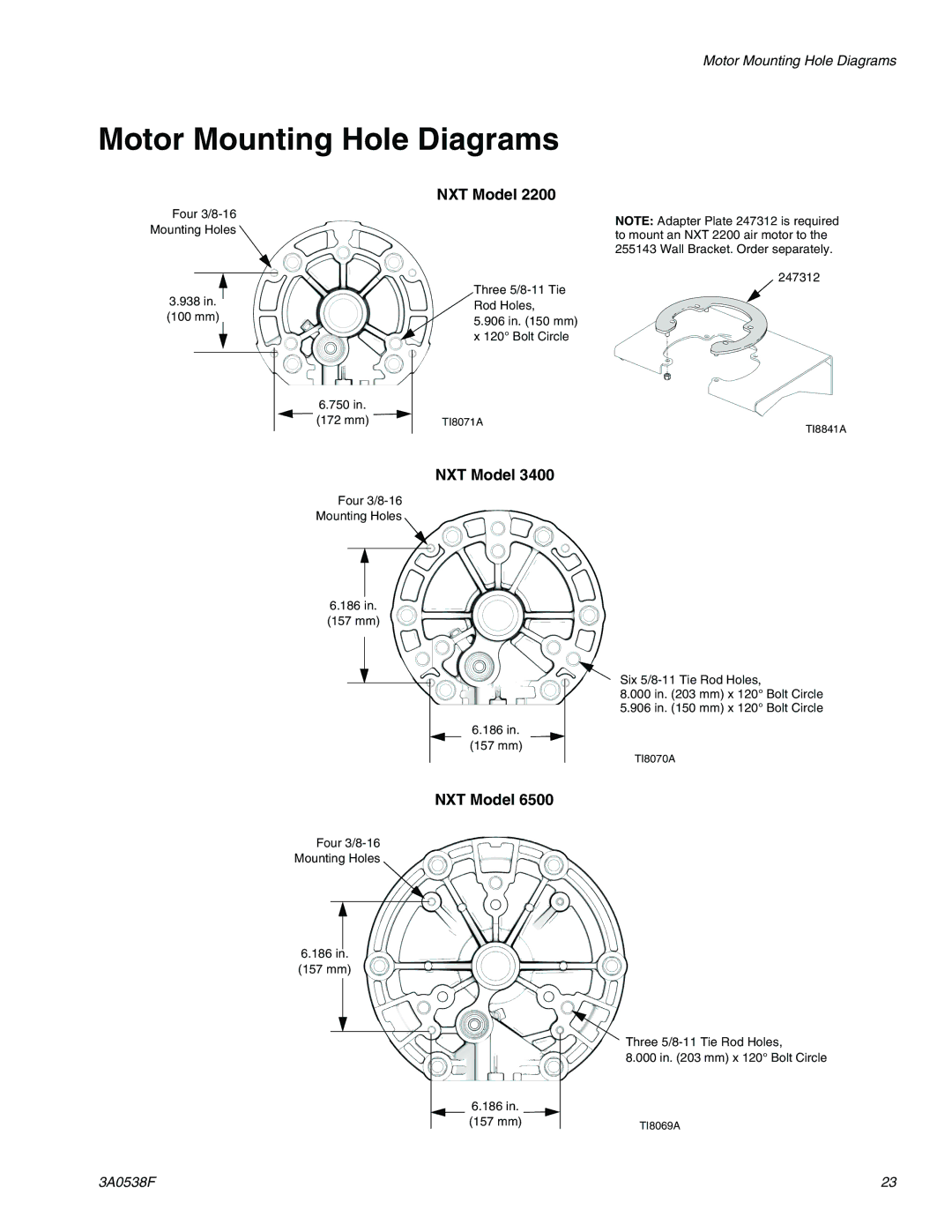 Graco TI15605a, TI15596a important safety instructions Motor Mounting Hole Diagrams, NXT Model 