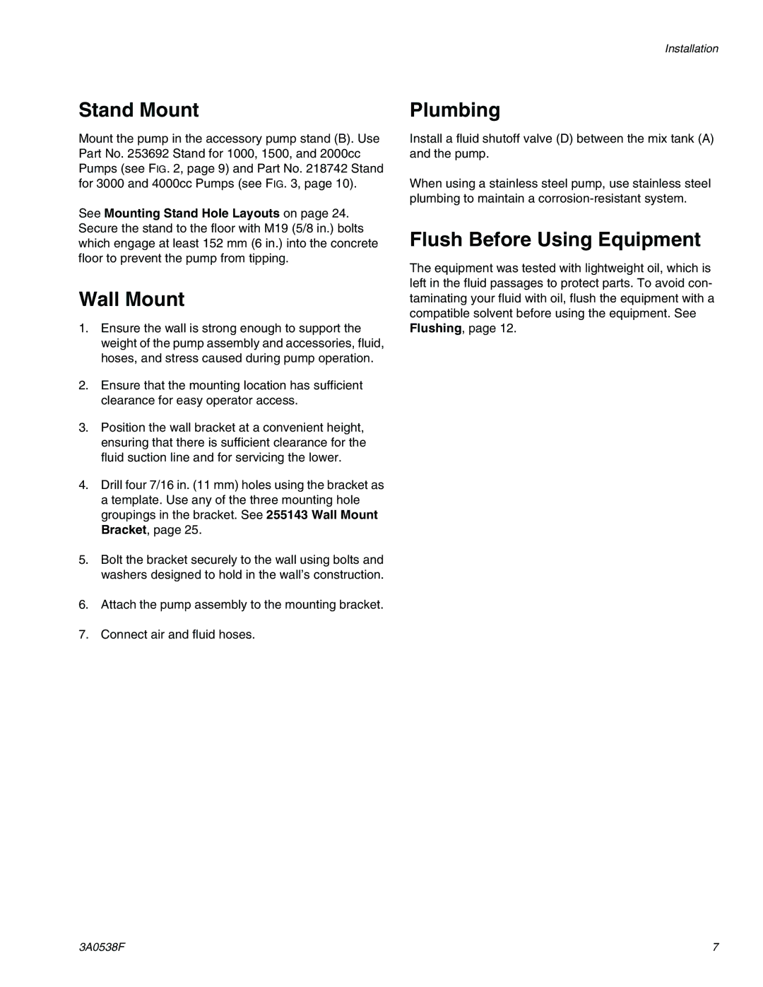 Graco TI15605a, TI15596a important safety instructions Stand Mount Plumbing, Wall Mount, Flush Before Using Equipment 