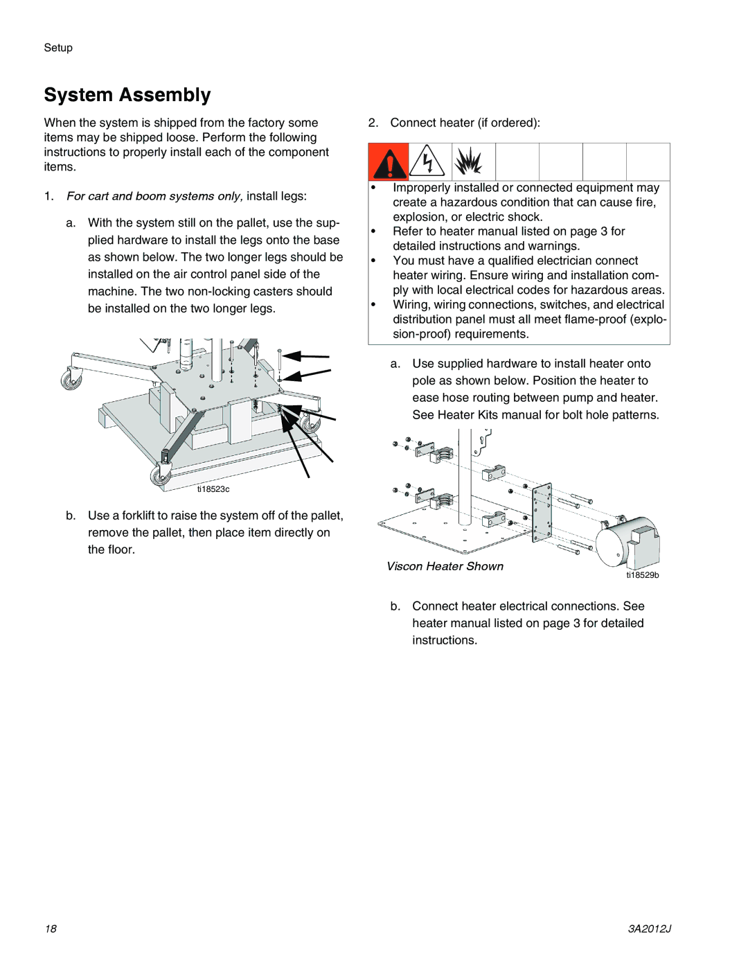 Graco ti18524d, ti18496b, ti18526c specifications System Assembly, For cart and boom systems only, install legs 