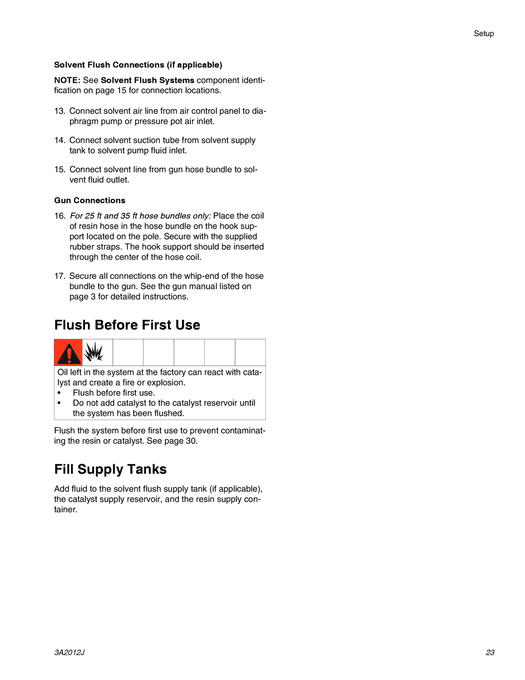 Graco ti18526c Flush Before First Use, Fill Supply Tanks, Solvent Flush Connections if applicable, Gun Connections 