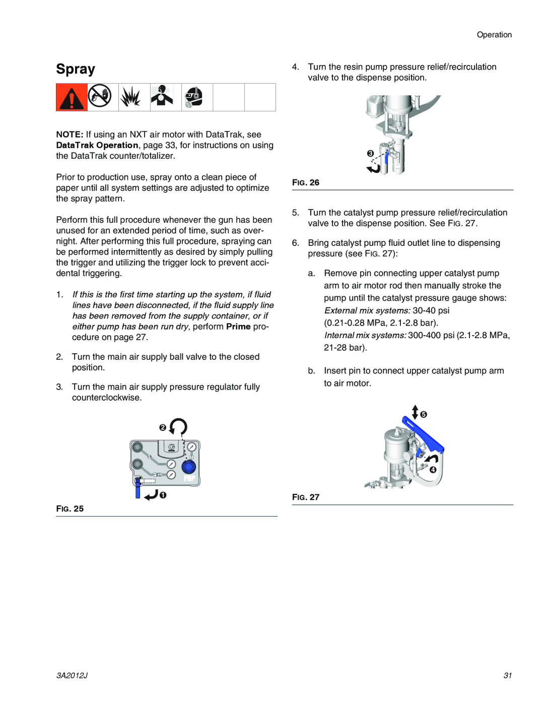 Graco ti18496b, ti18524d, ti18526c specifications Spray, External mix systems 30-40 psi 0.21-0.28 MPa, 2.1-2.8 bar 