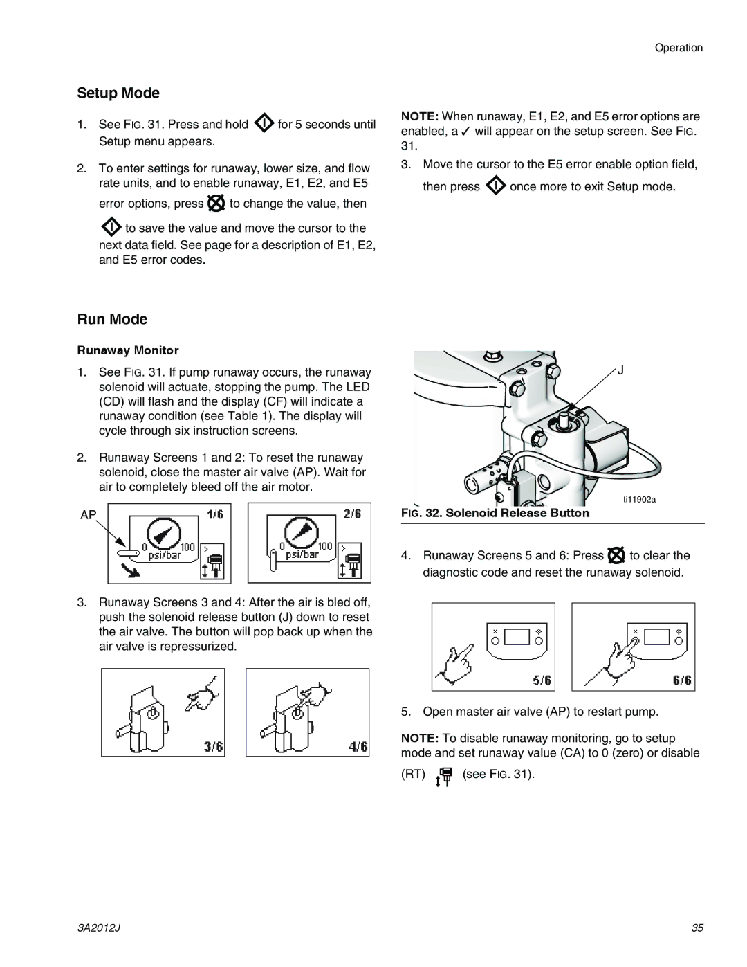 Graco ti18526c, ti18524d, ti18496b specifications Runaway Monitor, Solenoid Release Button 