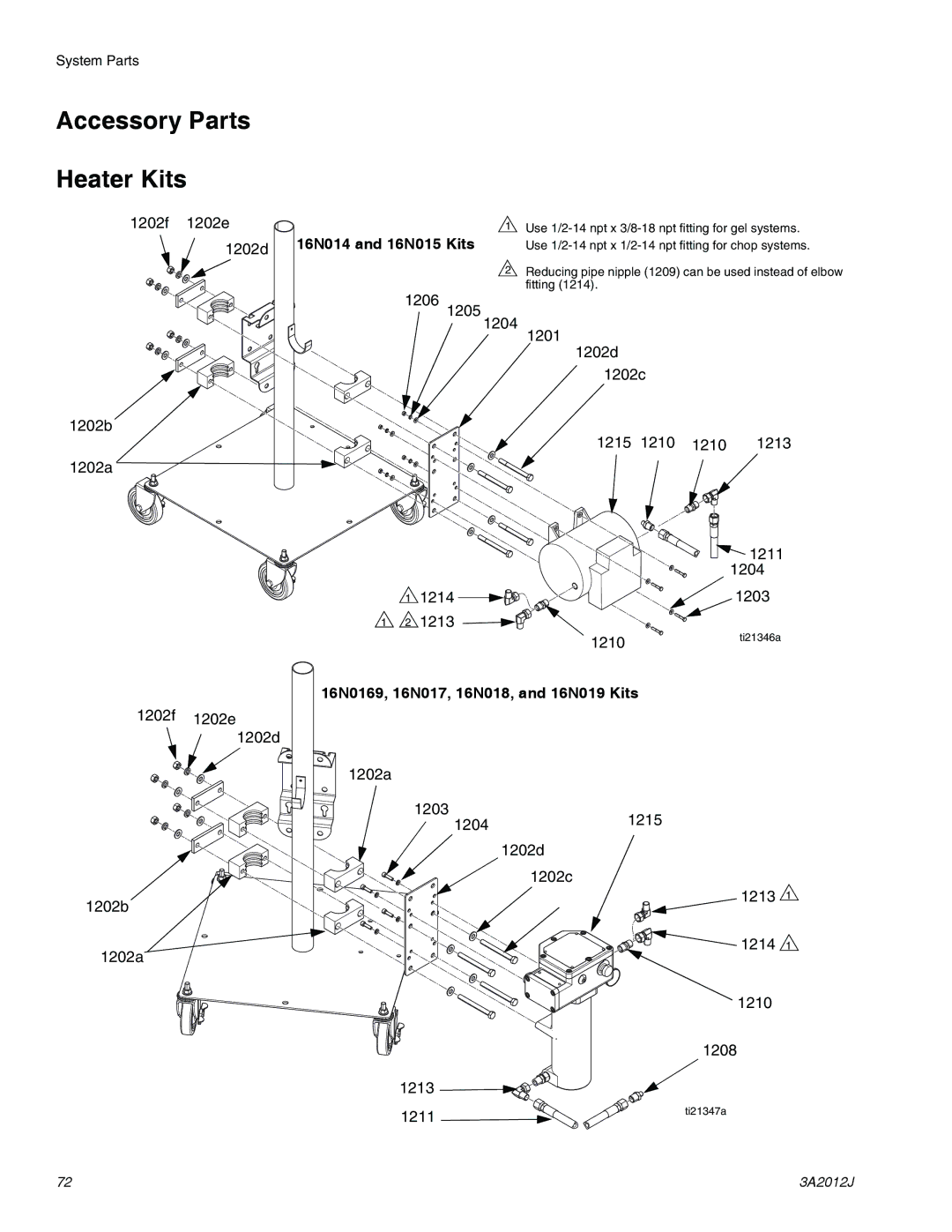 Graco ti18524d, ti18496b Accessory Parts Heater Kits, 16N014 and 16N015 Kits, 16N0169, 16N017, 16N018, and 16N019 Kits 